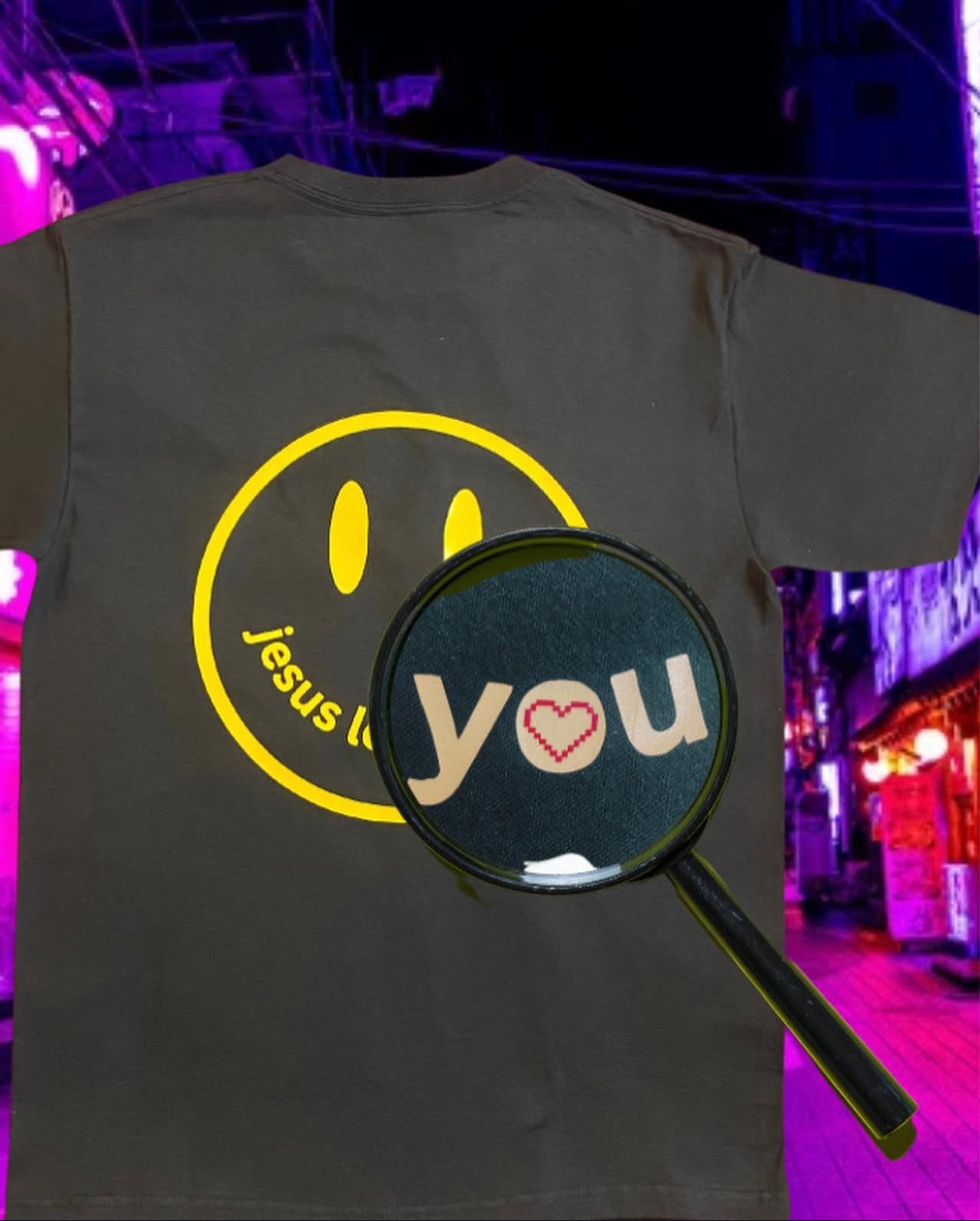 Soft Black cotton “SMILE. Jesus Loves You” w/8-bit heart